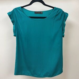 The Limited teal green blue pleated sleeve satin blouse M